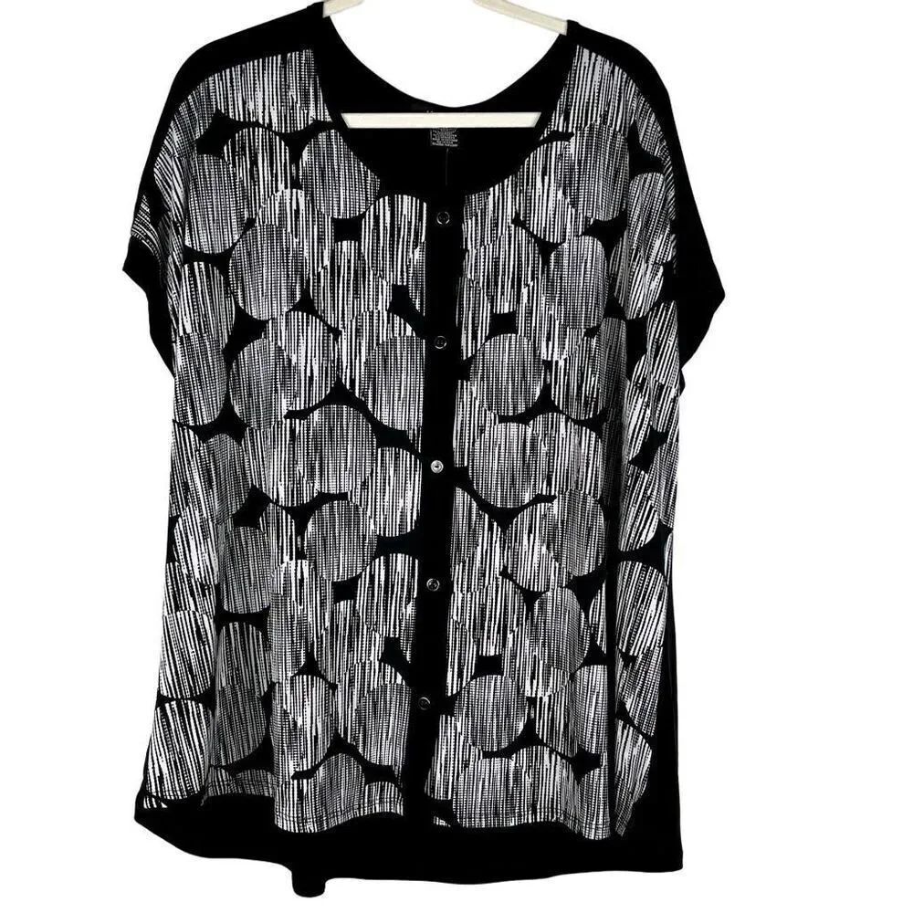 NWT Adele & May Women Black & White Button Up Blouse 3X